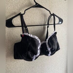 French Maid Lolita bra black & white ruffles 42C Cacique roll play cosplay retro